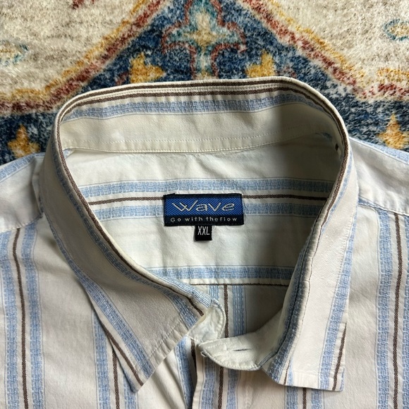 Vintage Blue White Striped Long Sleeve Button-up Shirt - Picture 3 of 5